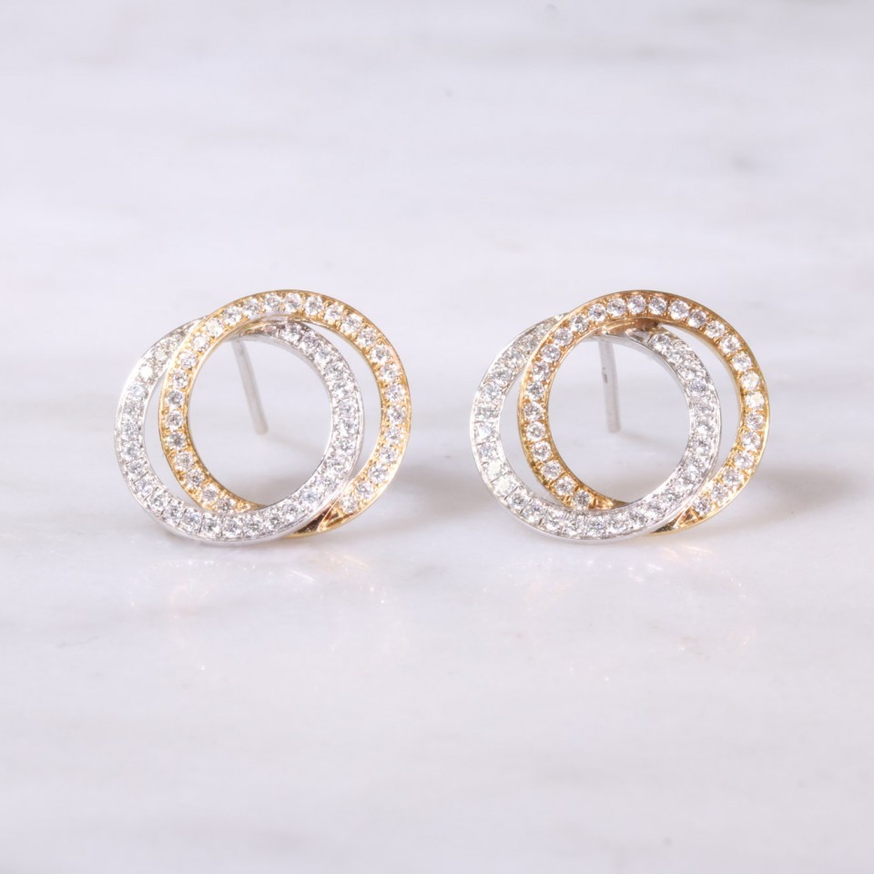 White & Yellow Gold Diamond Circular Earrings