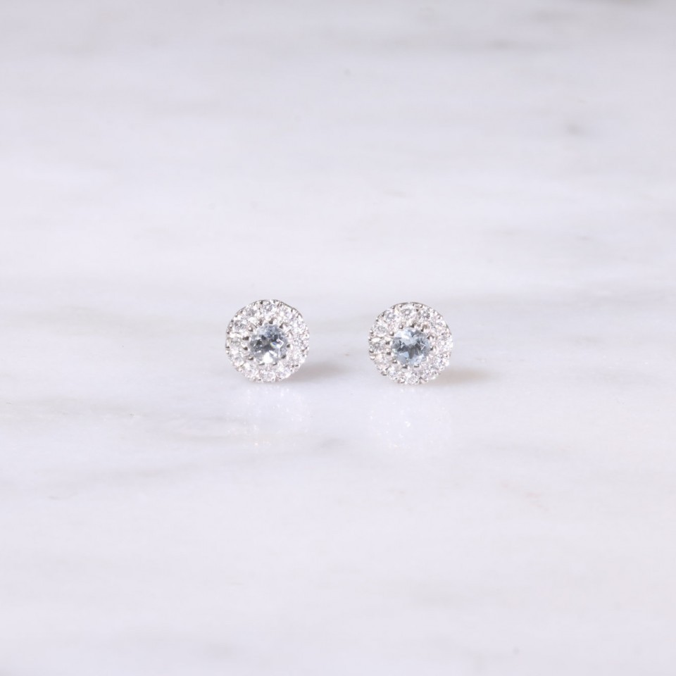 Petite Aquamarine and Diamond Halo Earrings