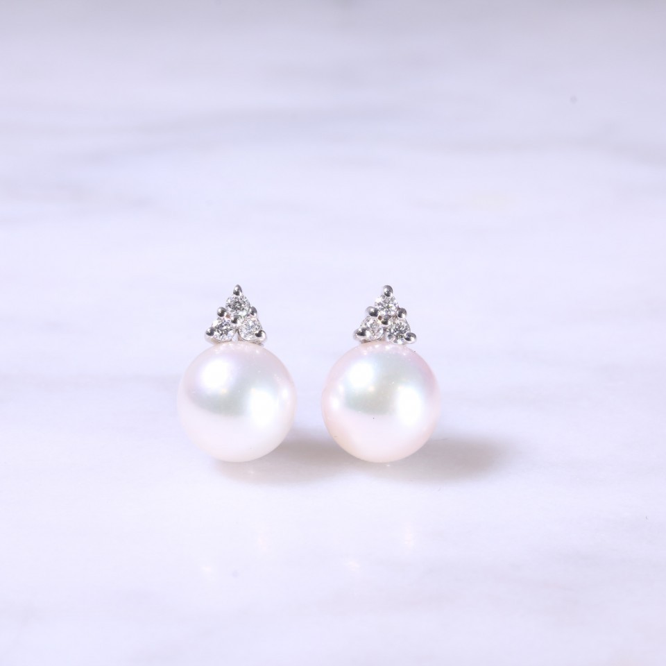 Trefoil Diamond & Cultured Pearl Earrings