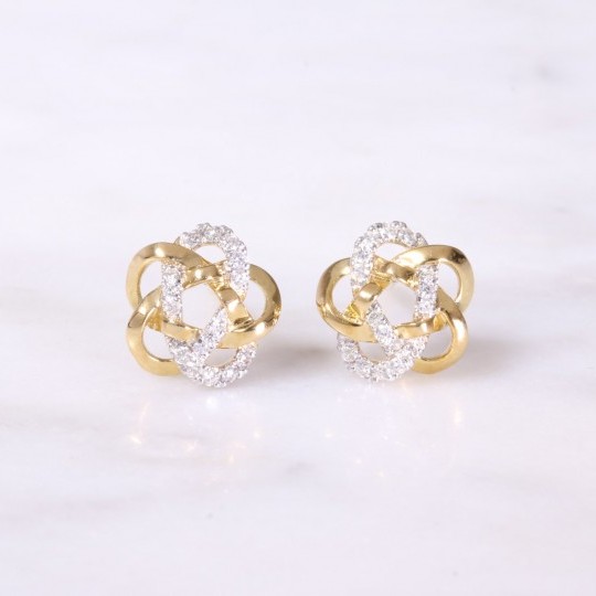 Yellow Gold & Round Brilliant Diamond Knot Earrings