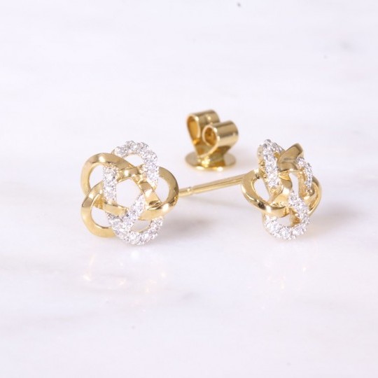 Yellow Gold & Round Brilliant Diamond Knot Earrings